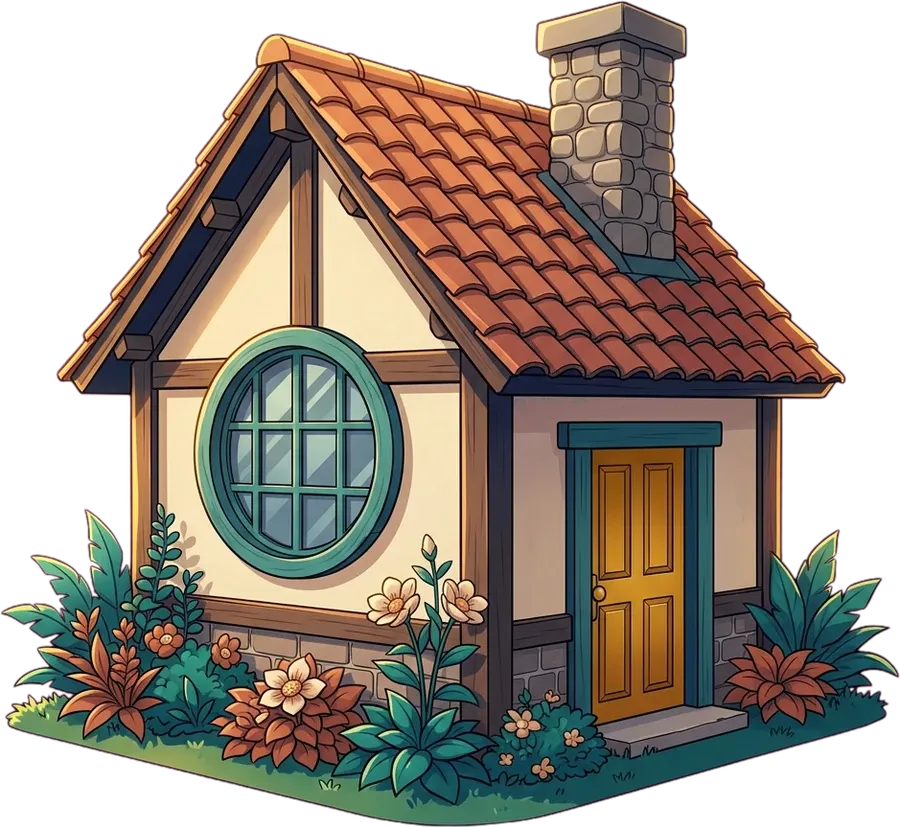 A small house with a garden.